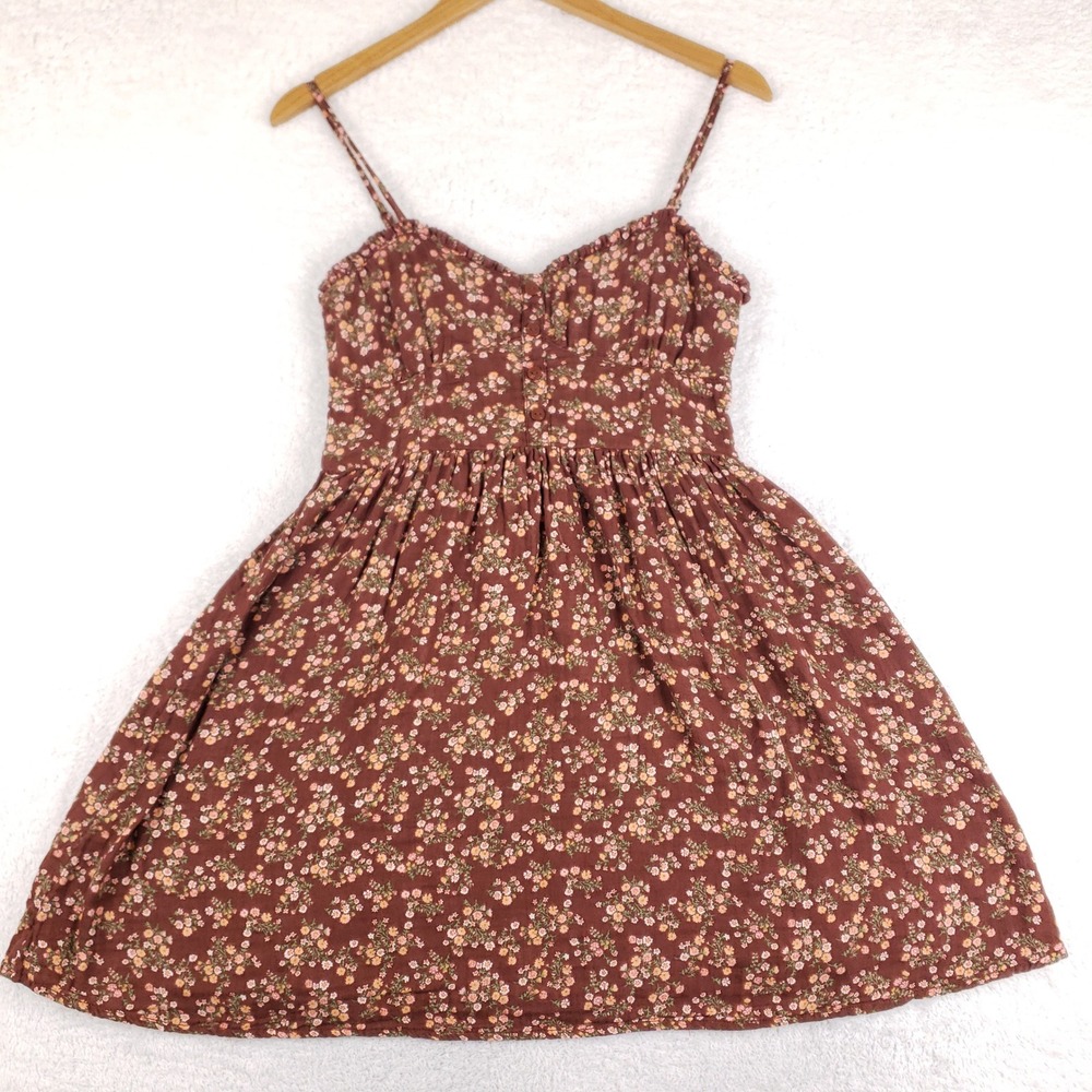 Aeropostale Womens Dress Medium Brown Floral Cami Mini Sun Dress Cottagecore